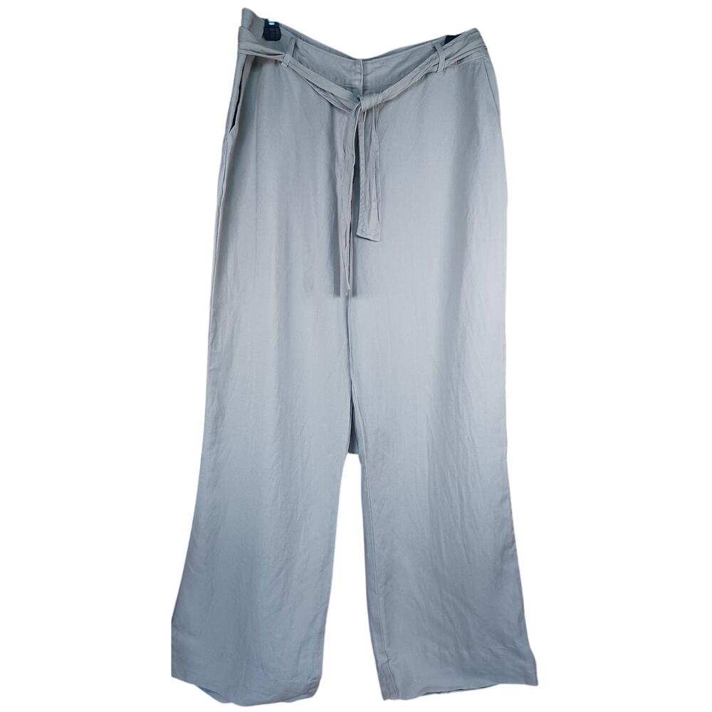 East 5th Linen Blend Wide Leg Pants Khaki Tie Waist Coastal Relaxed Fit Size 12 - Picture 4 of 7